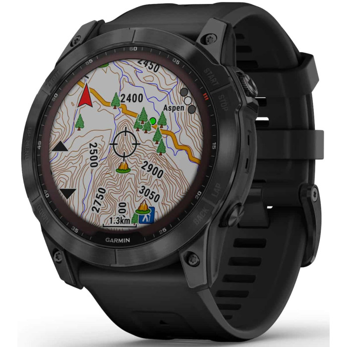 Смарт-годинник Garmin Fenix 7X Sapphire Solar Carbon Gray DLC Titanium with Black Band Вживаний