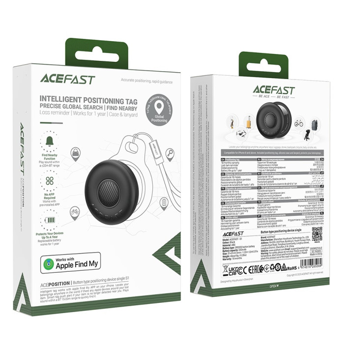 Пошукова мітка Acefast Intelligent Tag (1шт) (S1) Black