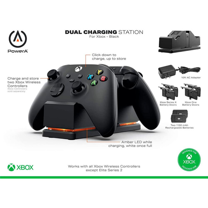Зарядна станція для Геймпадів Xbox з АКБ - PowerA Dual Charging Station, Black