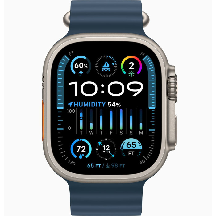 Apple Watch Ultra 2 Titanium, Blue Ocean Band (One Size), LTE