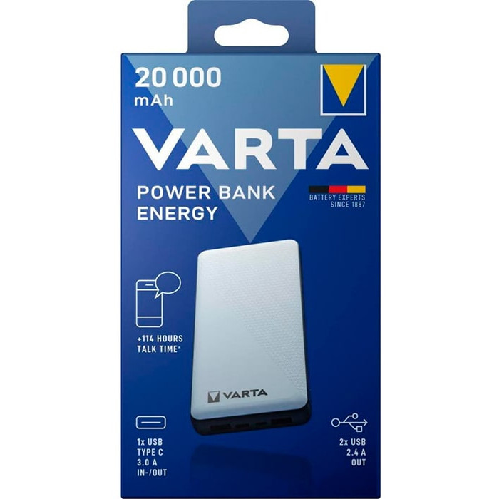 Додатковий аккумулятор Varta 20000mAh Power Bank Energy White