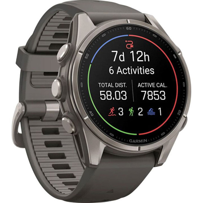 Смарт-годинник Garmin Fenix 9 43mm AMOLED Titanium with Pebble Gray Silicone Band