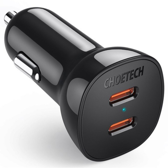АЗП Choetech 40W Dual Type-C Fast Car Charger Black