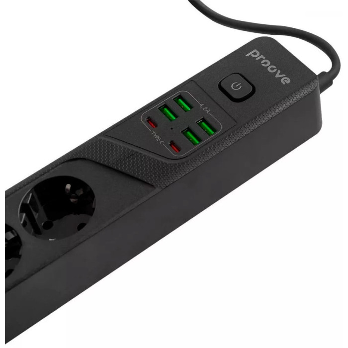 Мережевий фільтр Proove Power Strip P-04 (4 розетки + 4 USB + 2 Type-C) 2m Black