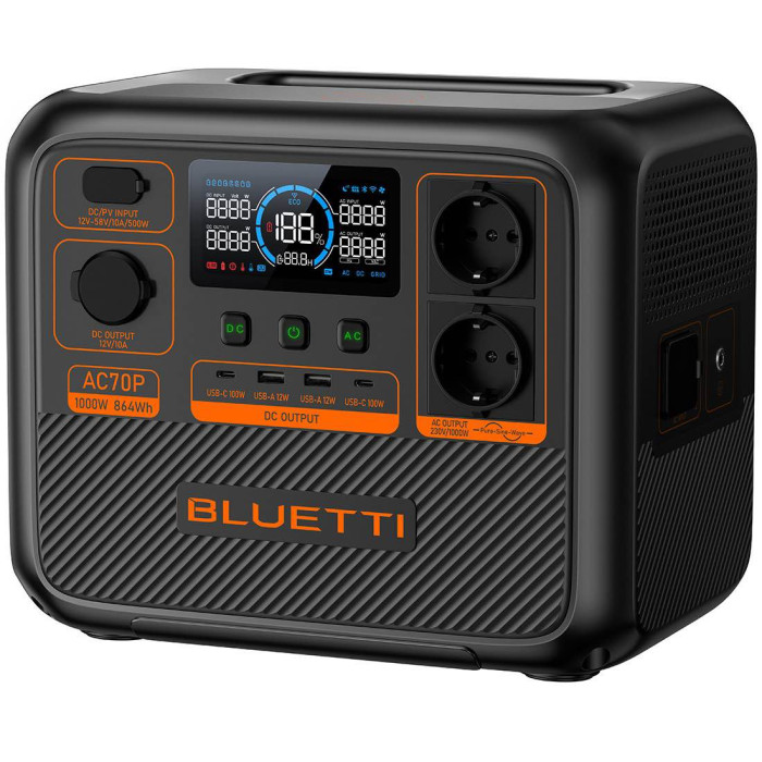 Зарядна станція Bluetti AC70P (864 Вт/г, 1000 Вт)