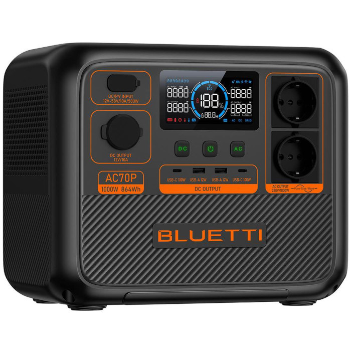 Зарядна станція Bluetti AC70P (864 Вт/г, 1000 Вт)