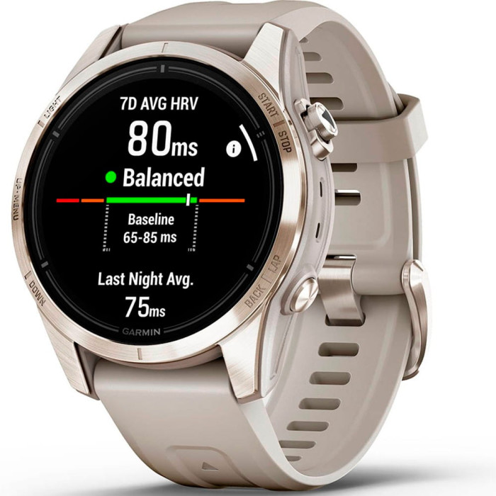 Смарт-годинник Garmin Epix Pro (Gen 2) Sapphire AMOLED 42mm Soft Gold with Light Sand Band