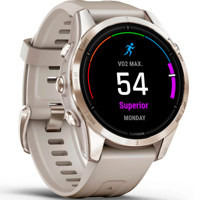 Смарт-годинник Garmin Epix Pro (Gen 2) Sapphire AMOLED 42mm Soft Gold with Light Sand Band