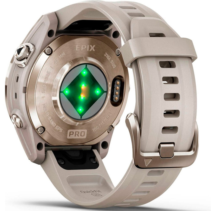 Смарт-годинник Garmin Epix Pro (Gen 2) Sapphire AMOLED 42mm Soft Gold with Light Sand Band