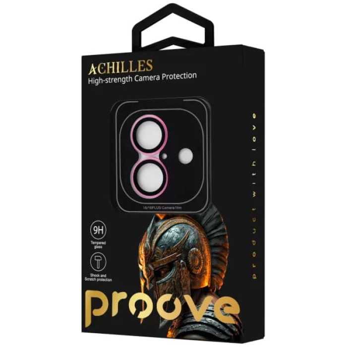 Захисне скло камери для iPhone 16 / 16 Plus - Proove, Achilles Full Metal, Pink
