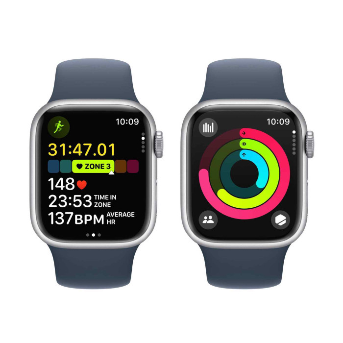 Apple Watch S9 41mm Silver, Storm Blue Sport Band (S/M), LTE