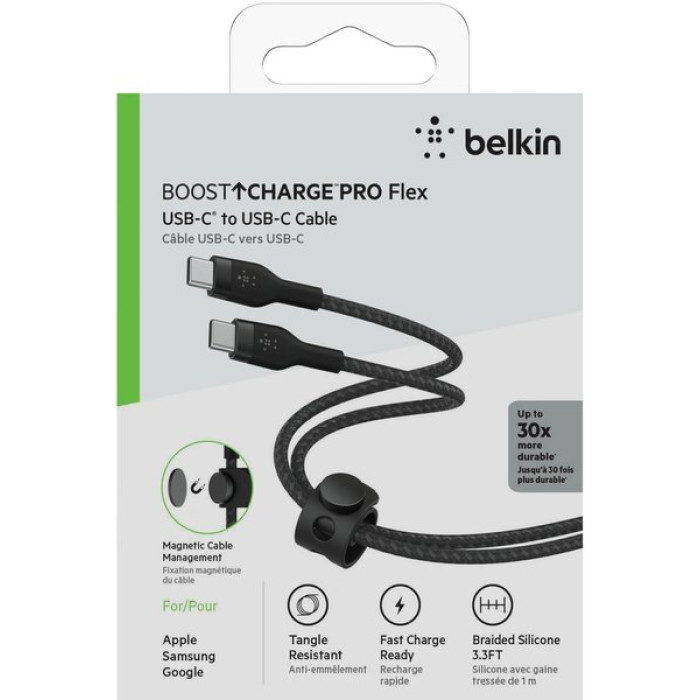 Кабель USB-C to USB-C - Belkin, Braided 60Вт 1m, Black