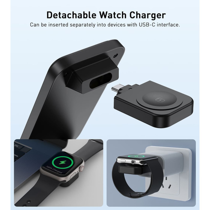 Бездротова зарядна станція - Choetech 15W 3-in-1 Foldable Wireless Charger Stand