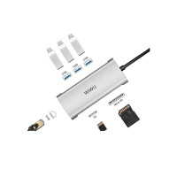 Хаб 6in1 - WIWU Alpha, USB-C to 3xUSB+USB-C+RJ45+SD/MicroSD, Gray