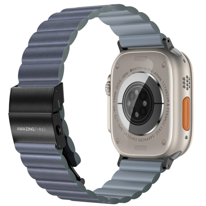 Ремінець для Apple Watch - 42/44/45/46/49mm, AmazingThing Leather Strap, Blue