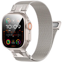 Ремінець для Apple Watch - 42/44/45/46/49mm, AhaStyle Stainless Steel Magnetic, Silver Titanium