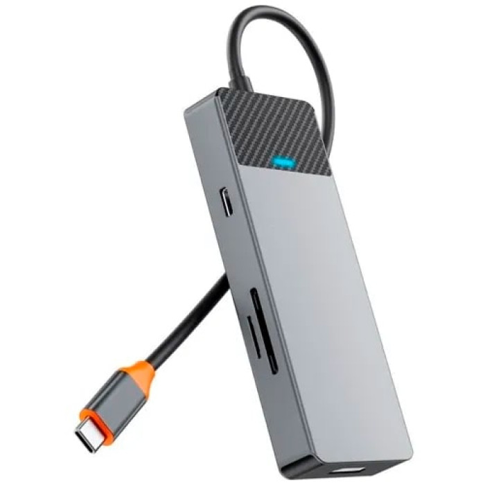 Хаб 7in1 - WIWU Linker, USB-C to USB-C+2xUSB3.1+HDMI+SD/MicroSD+PD100W, Gray