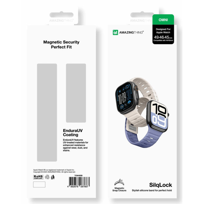 Ремінець для Apple Watch - 42/44/45/46/49mm, AmazingThing SilqLock, Starlight White / Serenity Blue