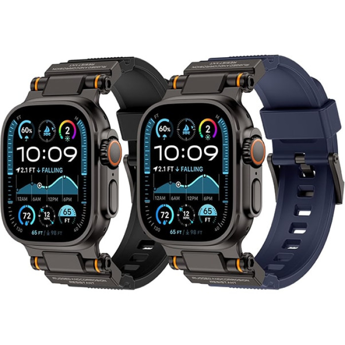 Ремінець для Apple Watch - 42/44/45/46/49mm, Armor Pro Silicone Band, Black / Deep Navy