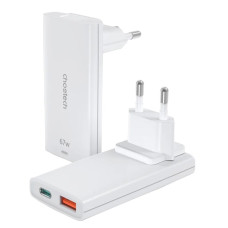 Зарядний пристрій - Choetech 67W GaN USB-A+C Ultra thin Wall Charger, White