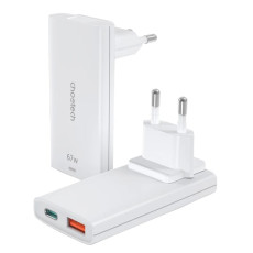 Зарядний пристрій - Choetech 67W GaN USB-A+C Ultra thin Wall Charger, White