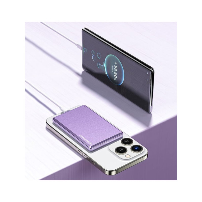 Додатковий аккумулятор Wekome 5000mAh Ultra-Thin Magnetic Wireless Charging Power Bank 15W Purple