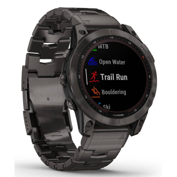 Смарт-годинник Garmin Fenix 7 Sapphire Solar Carbon Gray DLC Titanium w. Vented Titanium Band