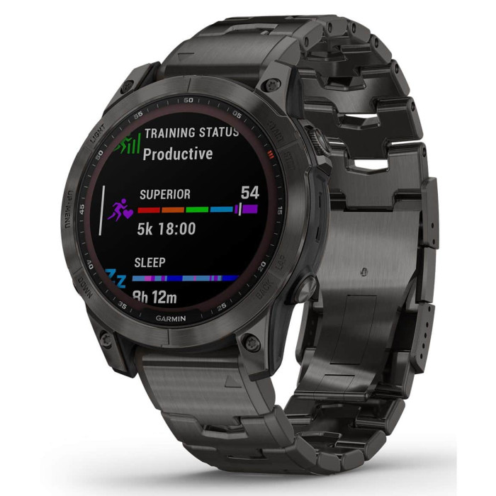 Смарт-годинник Garmin Fenix 7 Sapphire Solar Carbon Gray DLC Titanium w. Vented Titanium Band
