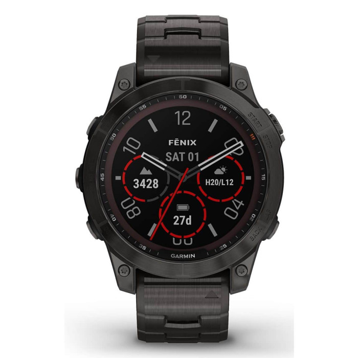 Смарт-годинник Garmin Fenix 7 Sapphire Solar Carbon Gray DLC Titanium w. Vented Titanium Band