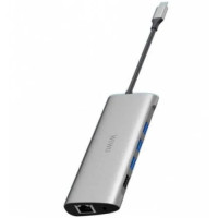 Хаб 11in1 - WIWU Alpha, USB-C to 3*USB+HDMI+VGA+USB-C+DP+RJ45+microSD, Gray