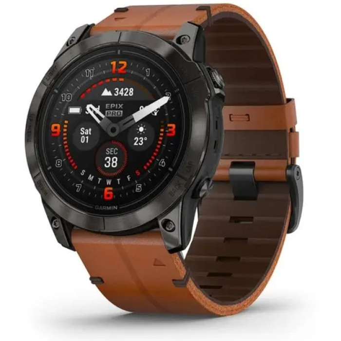 Смарт-годинник Garmin Epix (Gen 2) Sapphire Carbon Gray DLC Titanium with Chestnut leather