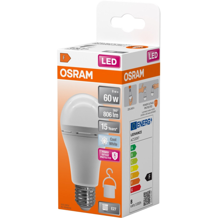 Лампочка з додатковим аккумулятором OSRAM LED E27 8Вт 806Лм 4000К A60