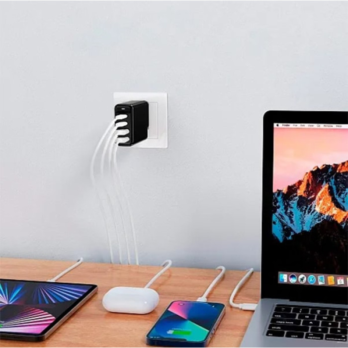 Зарядний пристрій - Choetech 140W GaN Charger Dual USB-C+ Dual USB-A, Black