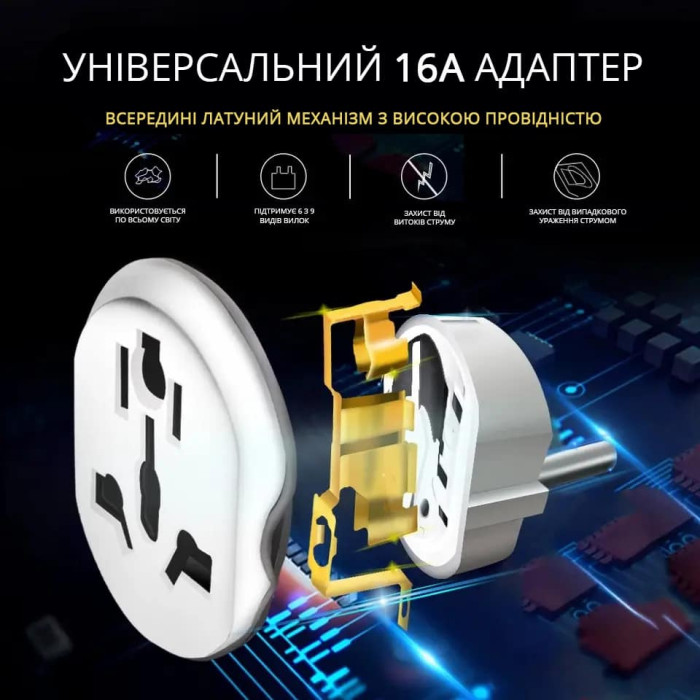 Перехідник на євророзетку універсальний Auktion 16A White