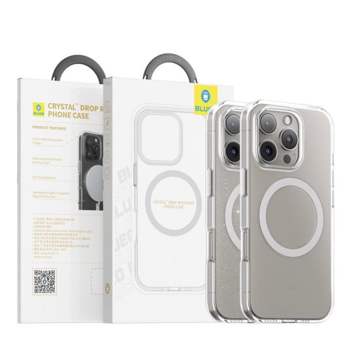 Чохол для iPhone 16 Pro Max - Blueo Crystal Drop Resistance MagSafe, Glitter Transparent