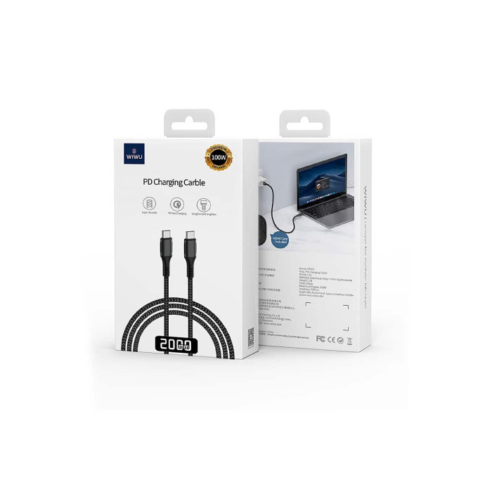 Кабель USB-C to USB-C - Wiwu, F20 PD Series, 2m, Black