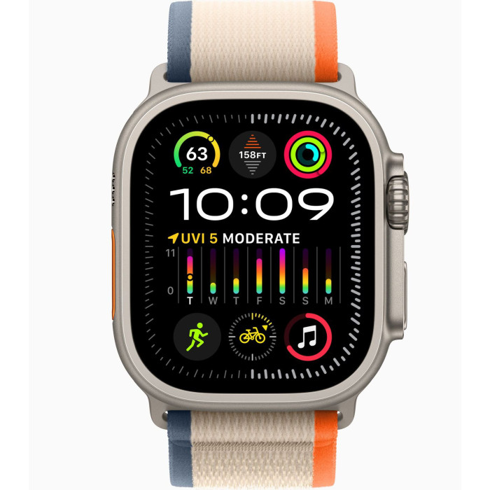 Apple Watch Ultra 2 Titanium, Orange/Beige Trail Loop (S/M), LTE