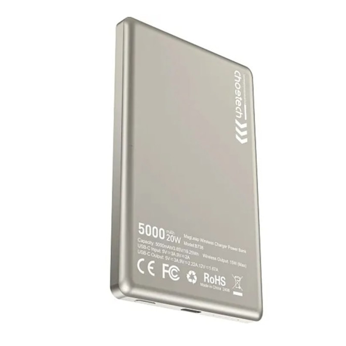 Додатковий аккумулятор Choetech 5000mAh Ultra-Thin Magnetic PD 20W White