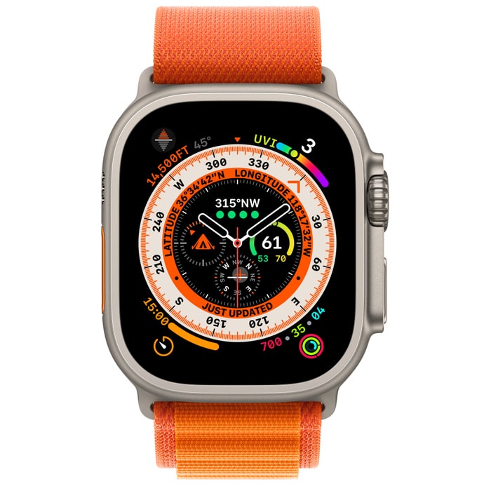 Apple Watch Ultra Titanium, Orange Alpine Loop (Large), LTE