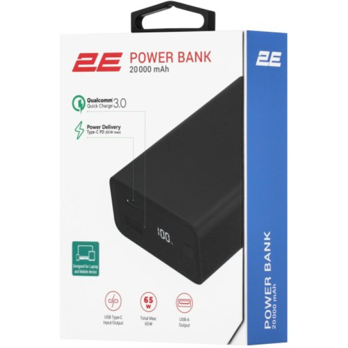 Додатковий аккумулятор 2E 20000mAh 65W Black
