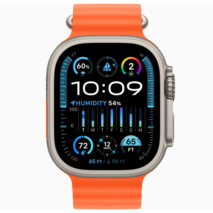 Apple Watch Ultra 2 Titanium, Orange Ocean Band (One Size), LTE