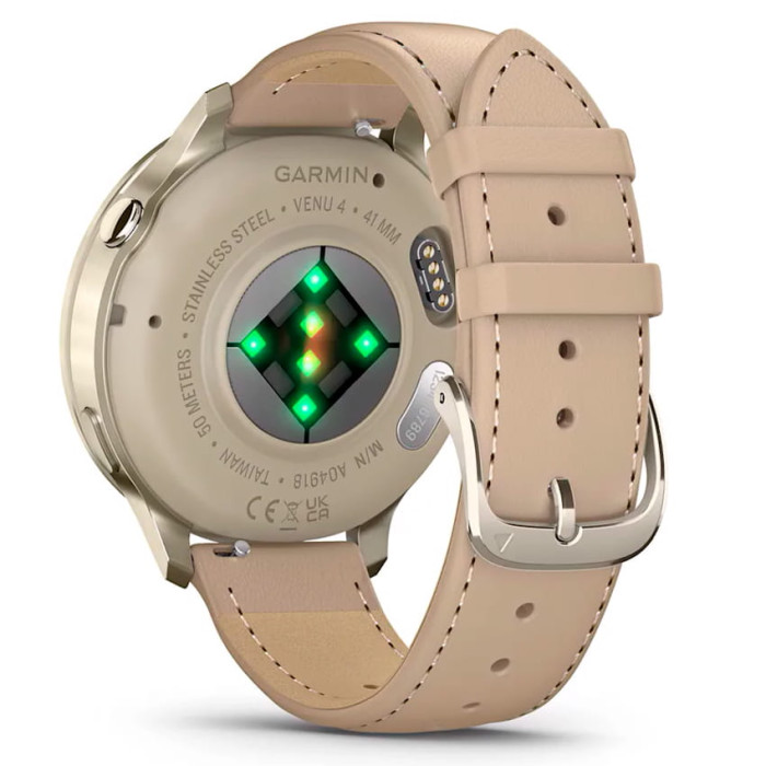 Смарт-годинник Garmin Venu 4 41mm Lunar Gold with Light Sand Leather Band