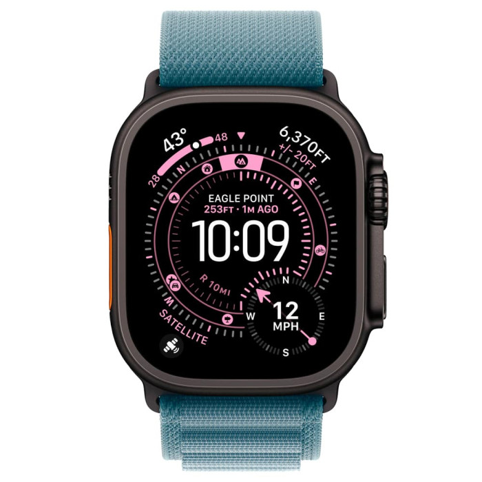 Apple Watch Ultra 3 Black Titanium, Light Blue Alpine Loop, (Large), LTE