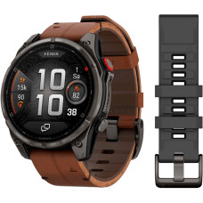 Смарт-годинник Garmin Fenix 8 Pro 47mm AMOLED Carbon Gray DLC Titanium with Chestnut Leather Band