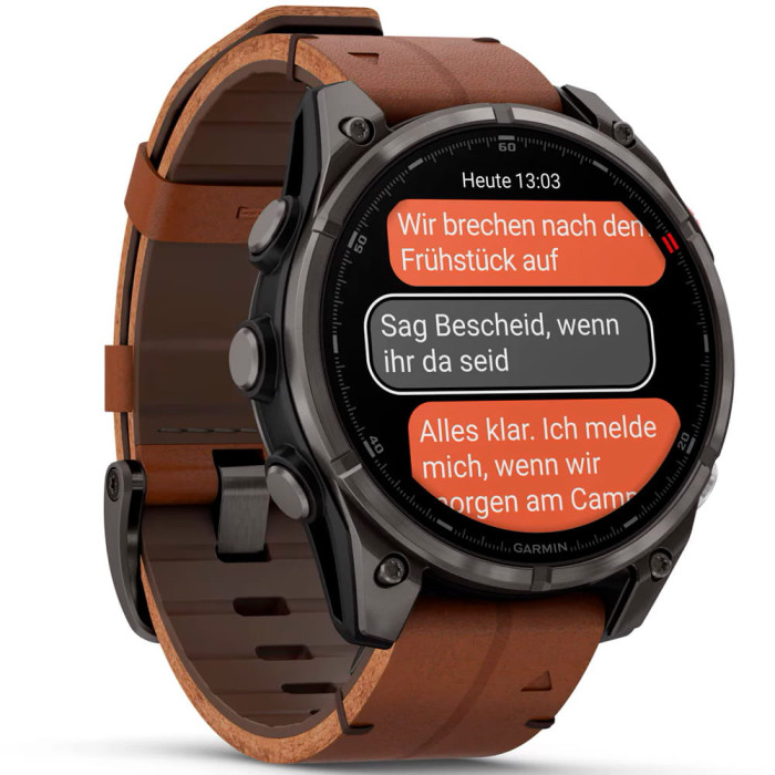 Смарт-годинник Garmin Fenix 8 Pro 47mm AMOLED Carbon Gray DLC Titanium with Chestnut Leather Band