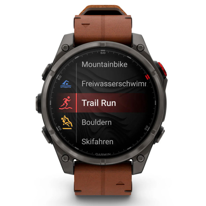 Смарт-годинник Garmin Fenix 8 Pro 47mm AMOLED Carbon Gray DLC Titanium with Chestnut Leather Band