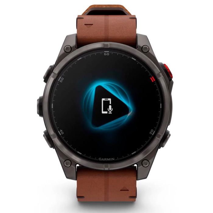 Смарт-годинник Garmin Fenix 8 Pro 47mm AMOLED Carbon Gray DLC Titanium with Chestnut Leather Band