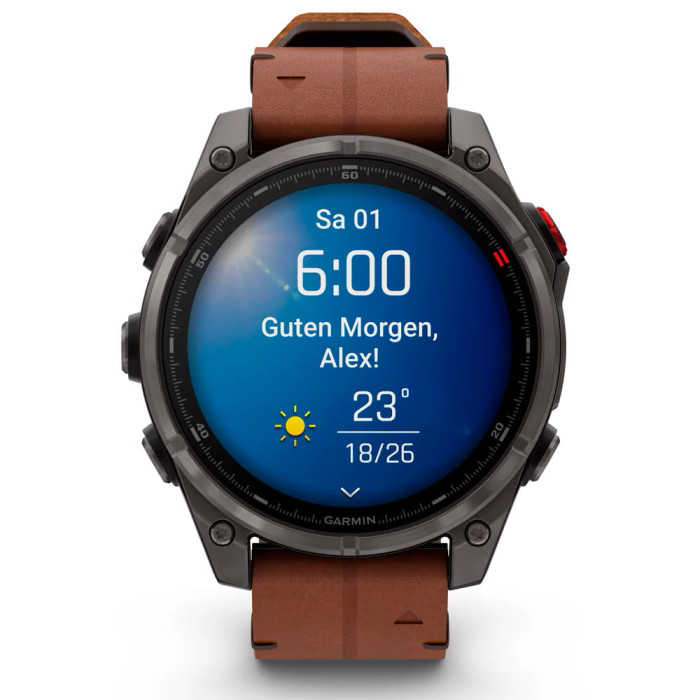 Смарт-годинник Garmin Fenix 8 Pro 47mm AMOLED Carbon Gray DLC Titanium with Chestnut Leather Band