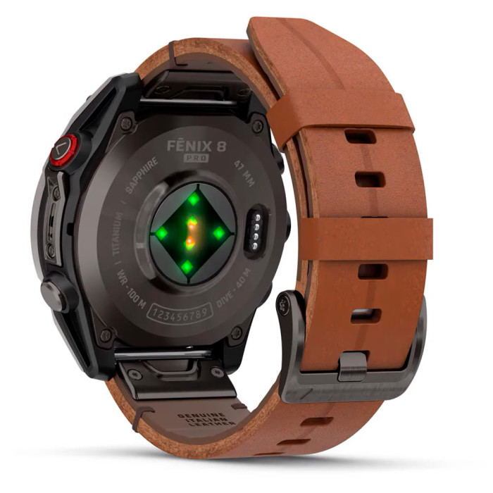 Смарт-годинник Garmin Fenix 8 Pro 47mm AMOLED Carbon Gray DLC Titanium with Chestnut Leather Band
