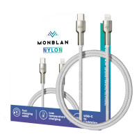 Кабель USB-C to Lightning - Monblan, Nylon 1m 20W, Starlight
